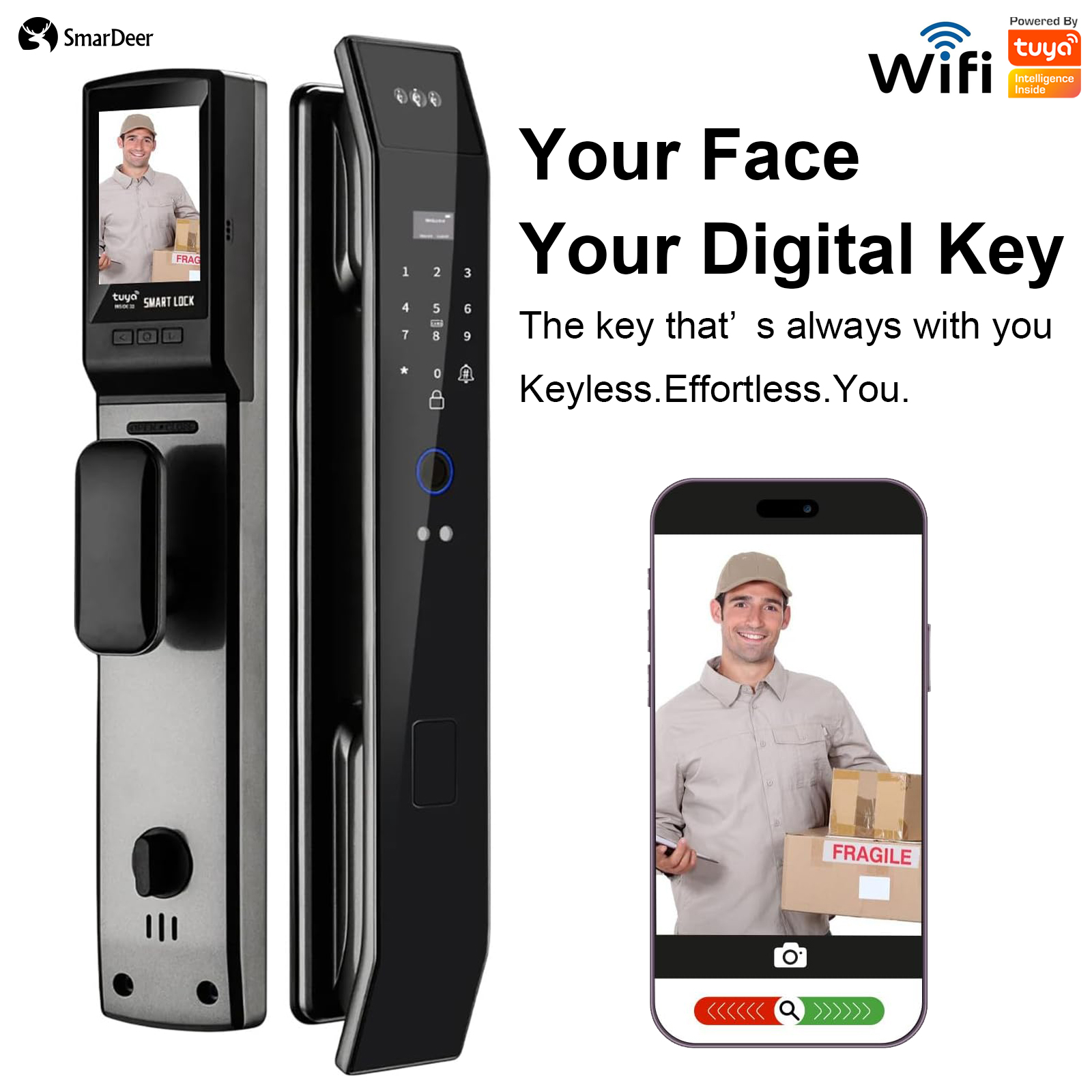 Smart Home Battery Camera - SmaerDeer Smart lock with Camera 3D