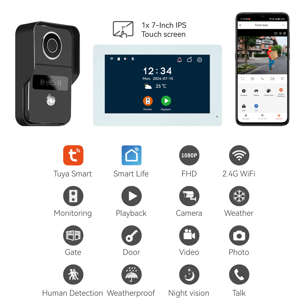 7Inch IPS Screen 2MP  Tuya APP - Wifi Doorbell Camera 리뷰 및 가격